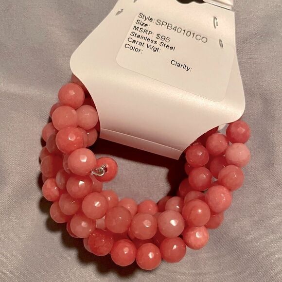 NWT Coral Agate Wrap Beaded Bracelet - Picture 5 of 7